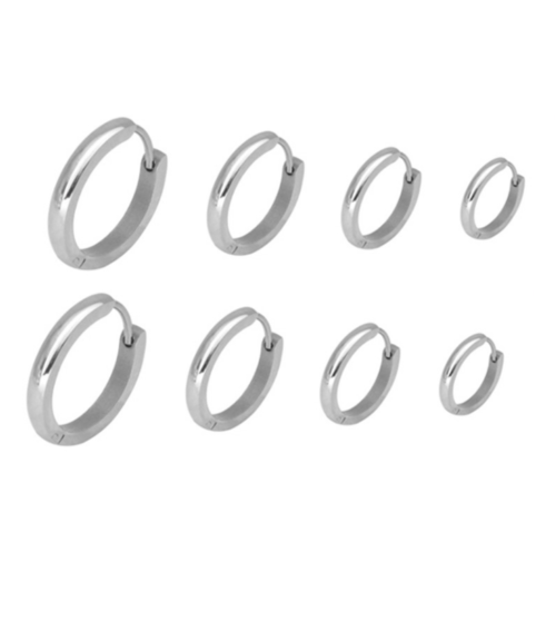 2Pcs Silver Stainless Steel Hinged Huggie Hoop Ear Earrings 7-14mm Women Men