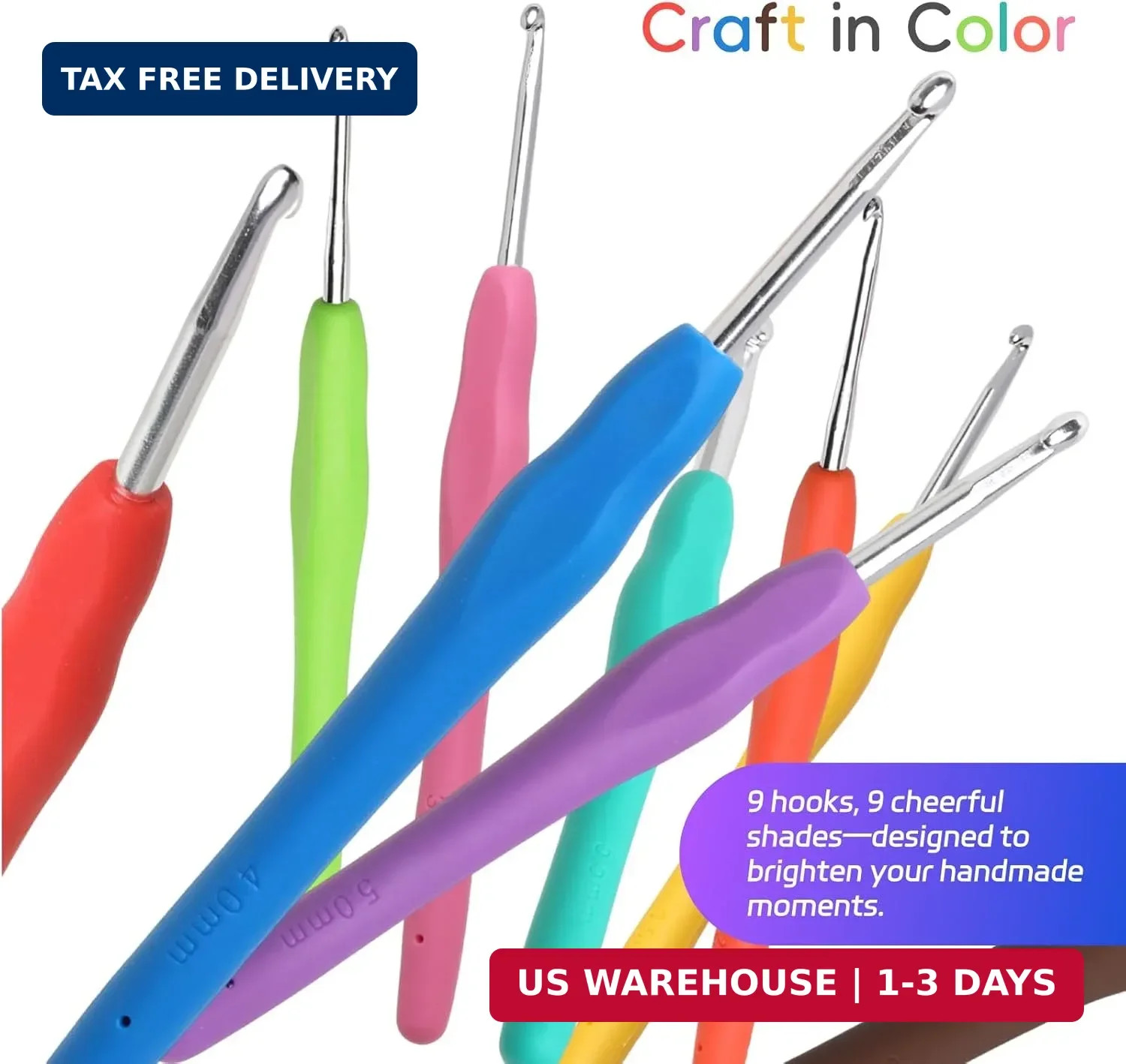 9PCS Ergonomic Crochet Hooks Set by Flickzo - Aluminum Crochet Hook Set with Sof