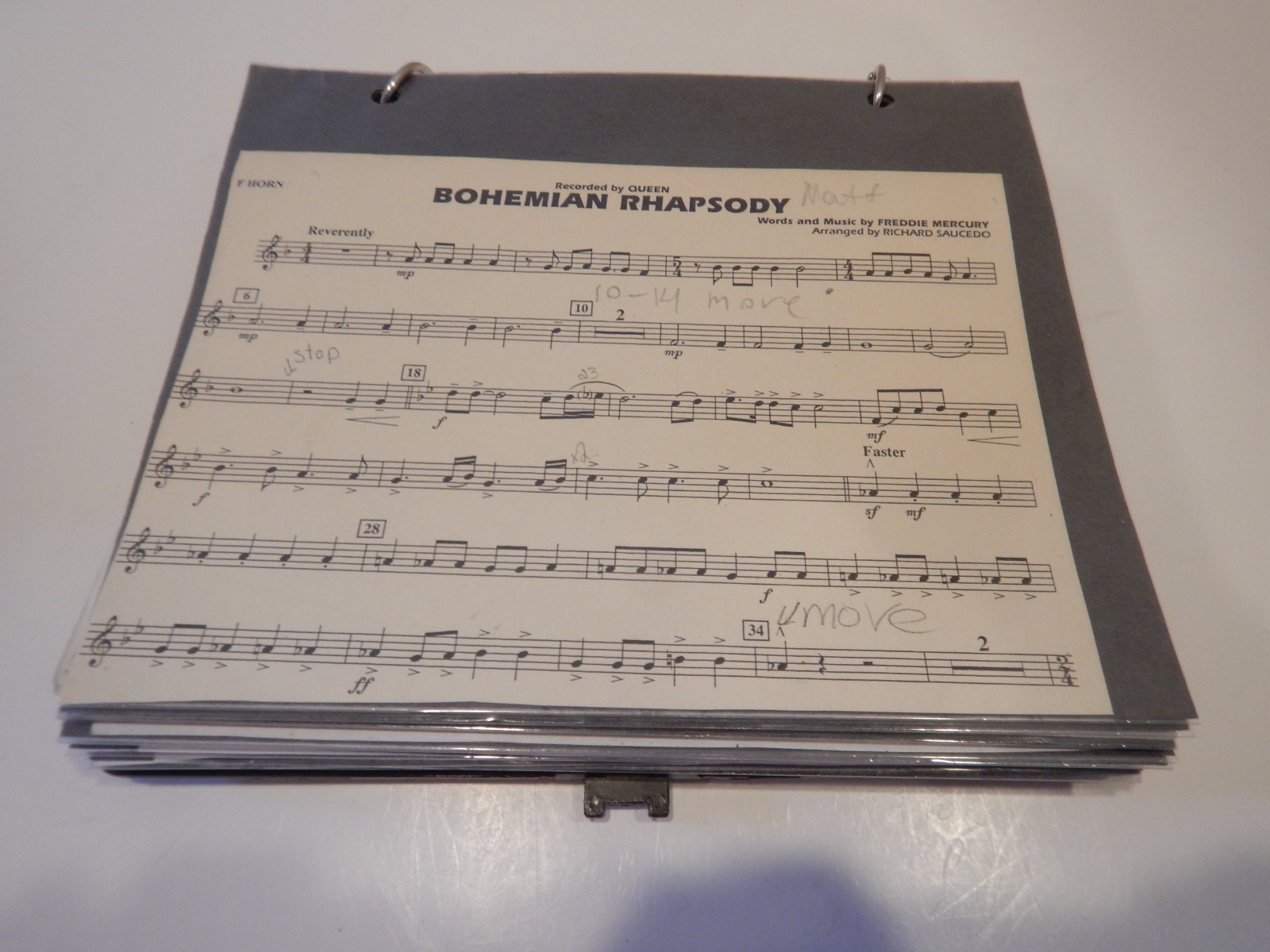 Marching Band Music Holder Flip Ring Bionder With Music for F HORN