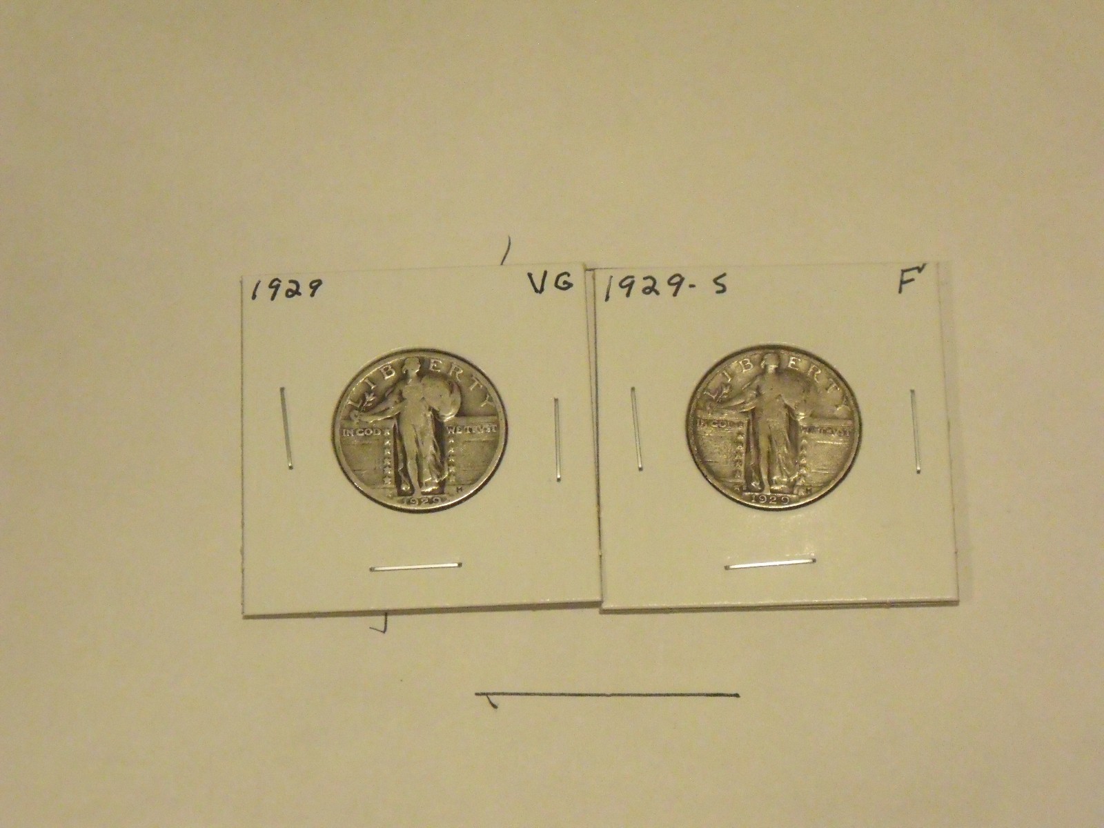 SILVER 1929 & 1929-S  Standing Liberty Quarters VG  & Fine circulated condition