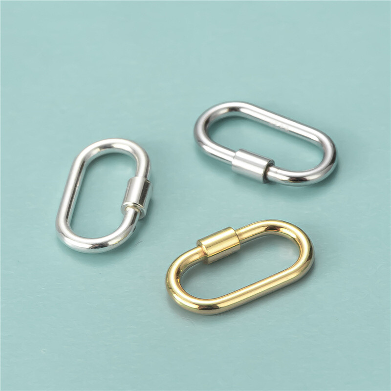 1 PC 925 Sterling Silver Oval Link Lock Enhancer Bail Carabiner Clasp Connector