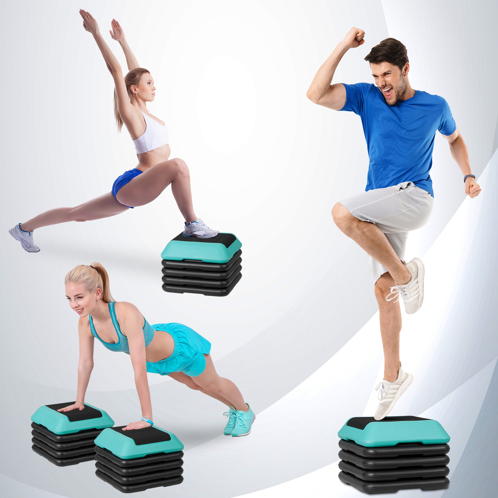 16" x 16" Adjustable Aerobic Stepper Workout Platform with 4 Risers Risers