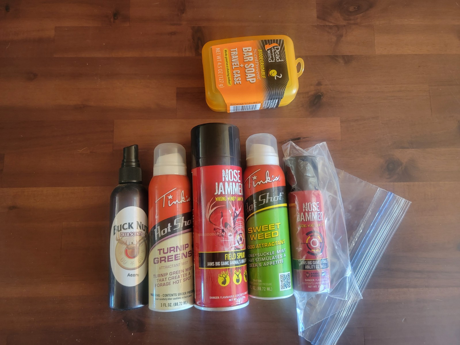 Hunting attractants & cover scents, acorn, nose jammer, sweet weed, green turn