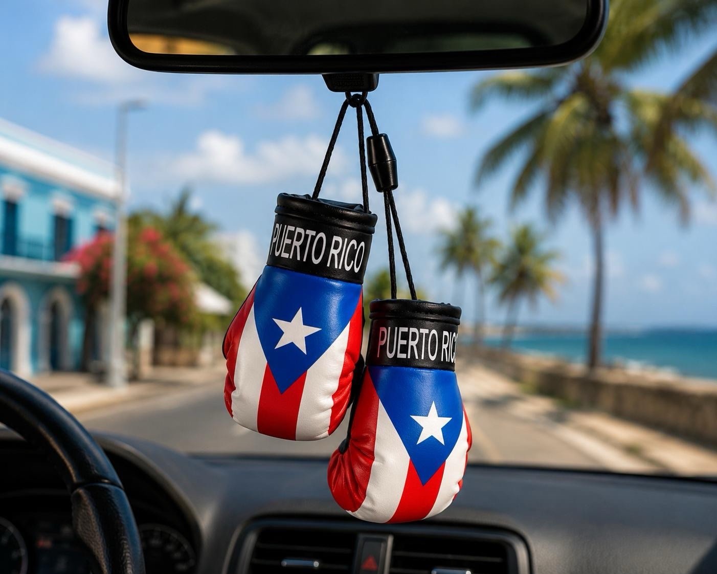 Mini Puerto Rico Boxing Gloves Car Rearview Mirror Hanging Ornament Accessory