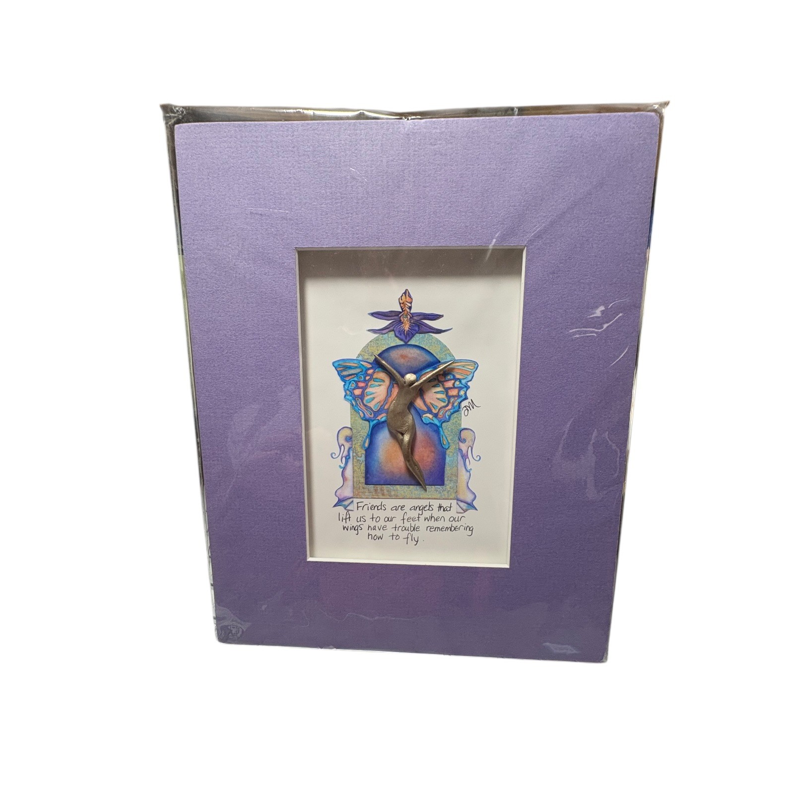 Kathleen Master Mixed Media Art Butterfly Angel Figure Quote Matted Signed