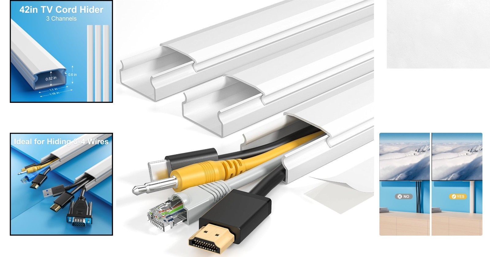 Modern Cable Raceway 42in, White Cord Hider for Neat Home Entertainment Setup
