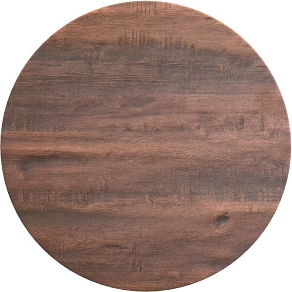32'' Round All-Weather Restaurant Table Top with Textured Walnut Laminate Top