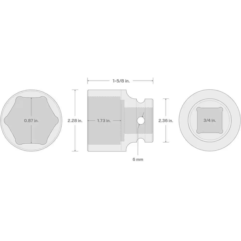 3/4 In. Drive X 1-5/8 In. 6-Point Impact Socket