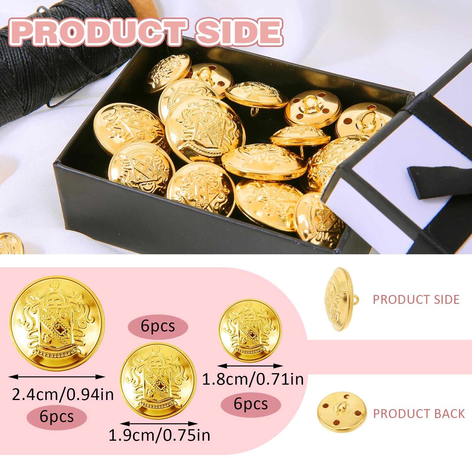 Ouligay 18Pcs Gold Brass Buttons for Blazer, Suit, Coat & DIY Crafts L, gold