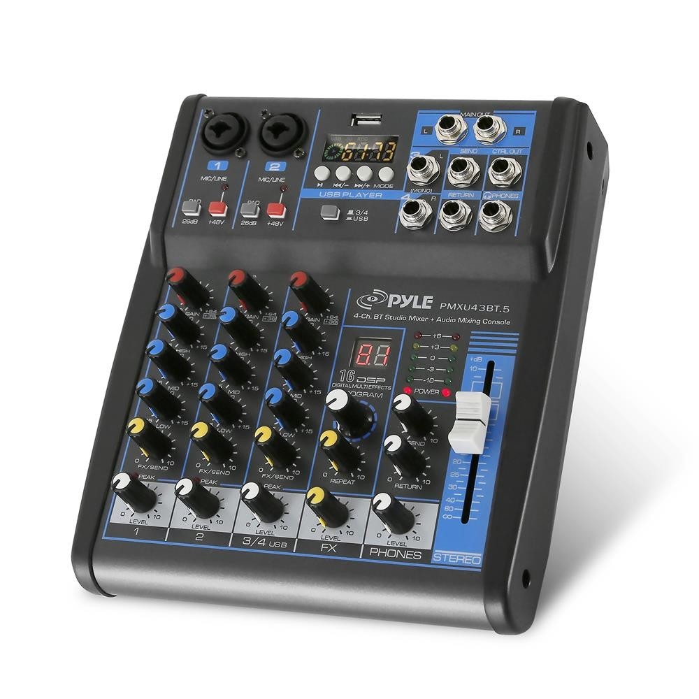 Pyle 4-Ch. Bluetooth Studio Mixer - DJ Controller Audio Mixing Console System