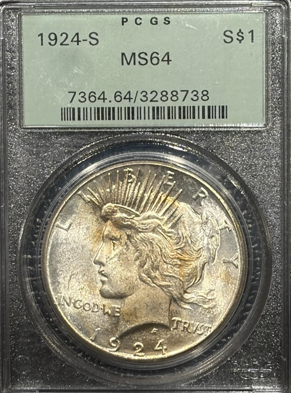 1924-S PEACE DOLLAR PCGS MS64 OGH
