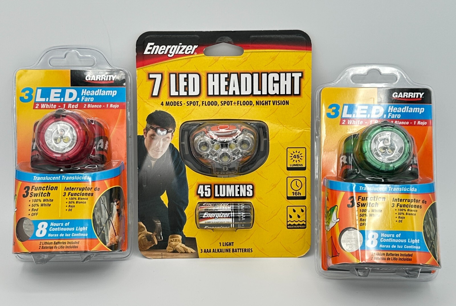 Energizer 7 LED Headlamp + 2 Garrity 3 LED Headlamps – New Sealed Lot - READ