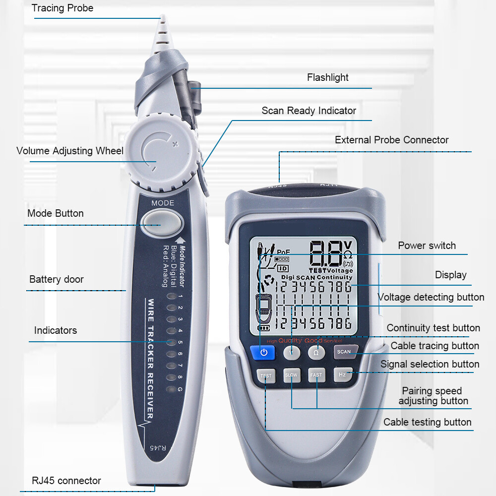 Handheld Portable Network Cable Tester LCD Large Screen Display Digital V8M3