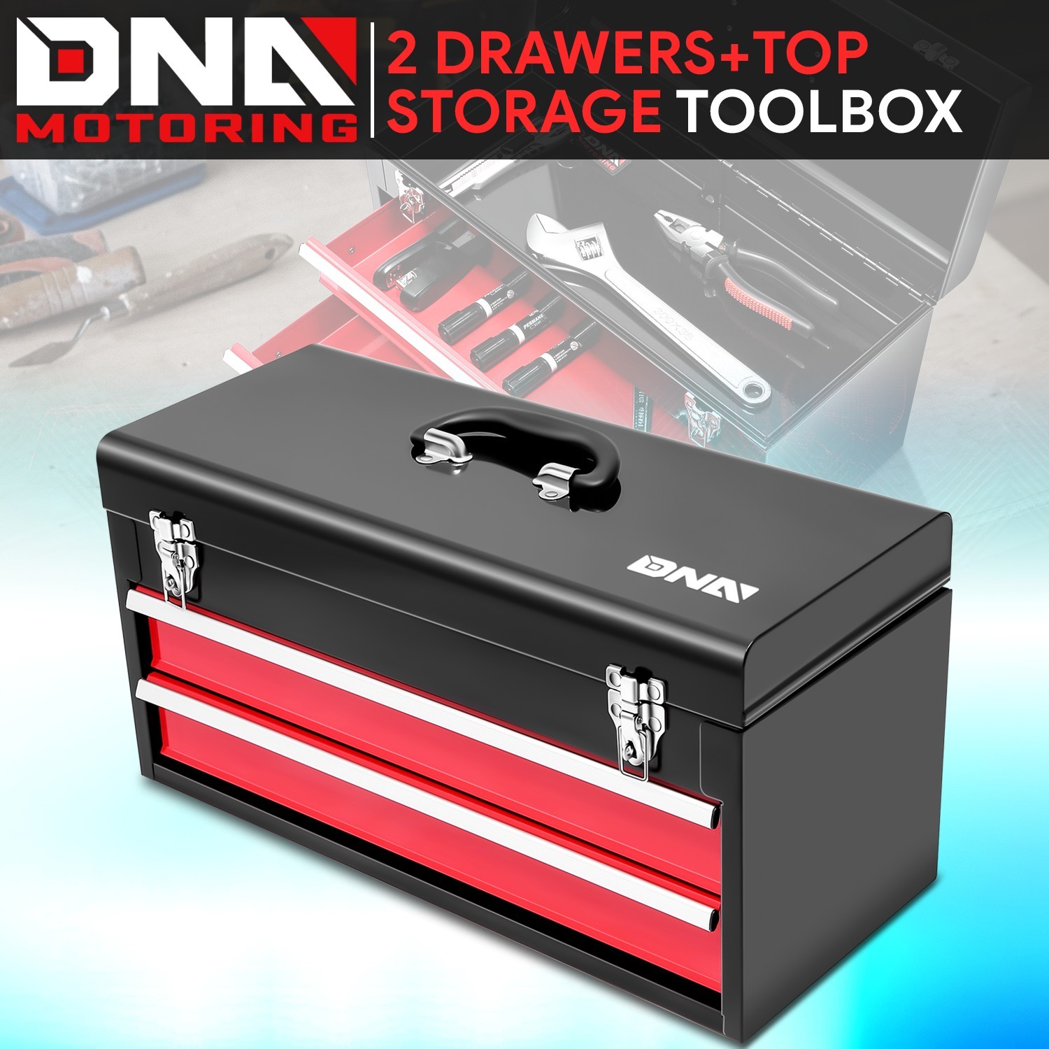 20" 2 Drawers Flat Top Steel Portable Hand Carry Multiple Storage Tool Box Red