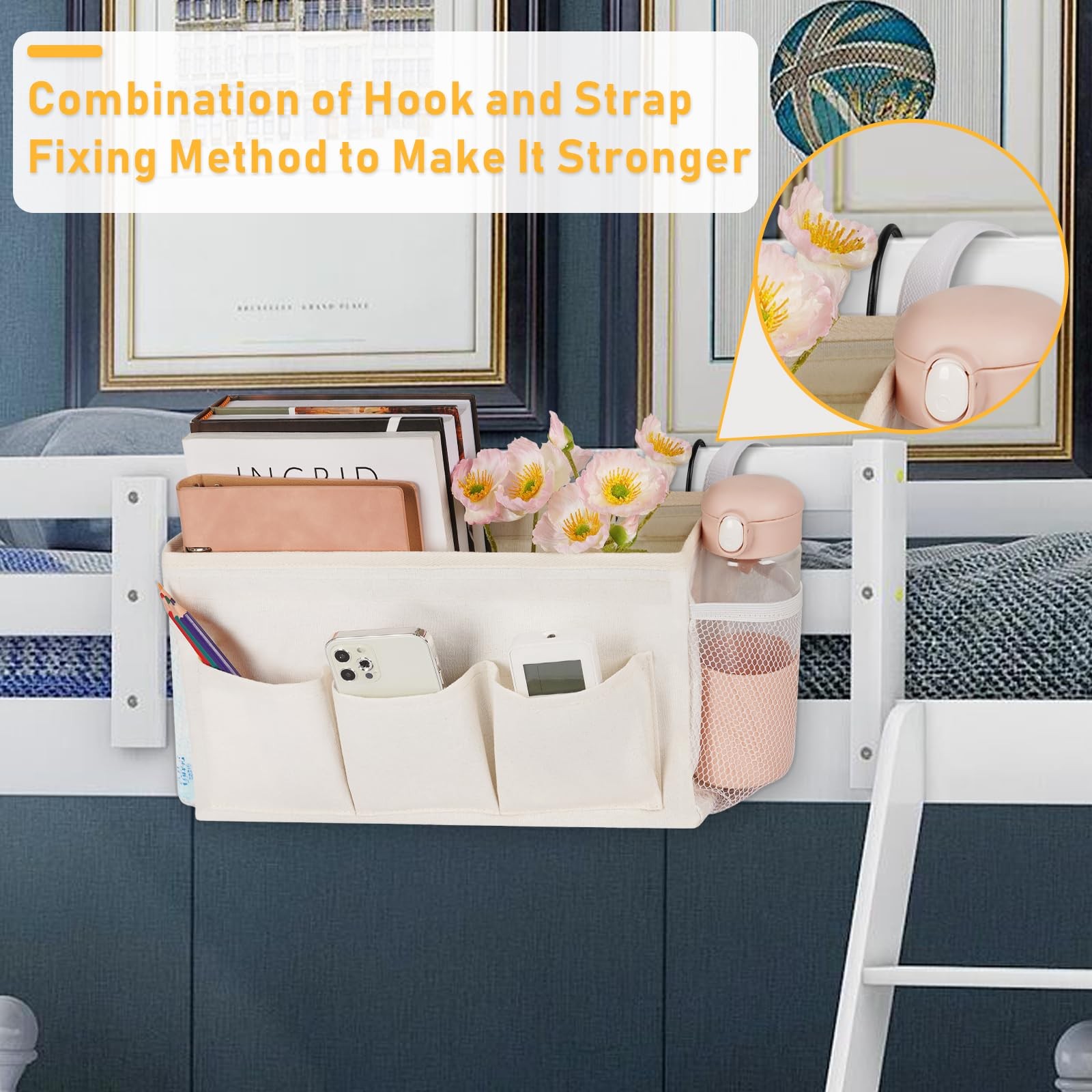 Bedside Caddy, Bedside Storage Bag Hanging Organizer for Bunk Bed