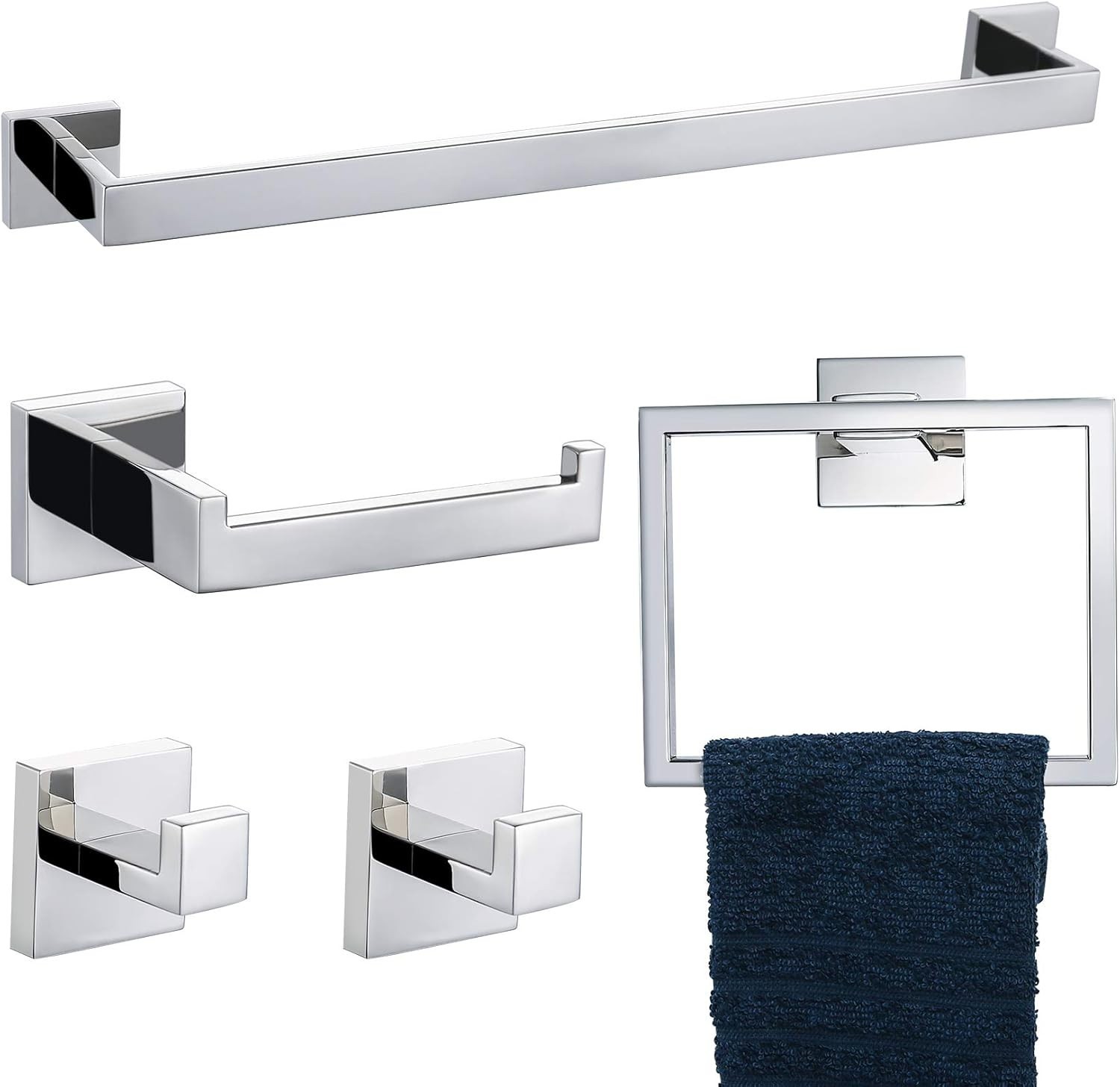 5-Pieces Light Silver Bathroom Hardware Accessories Set 24 Inch Towel Bar Towe
