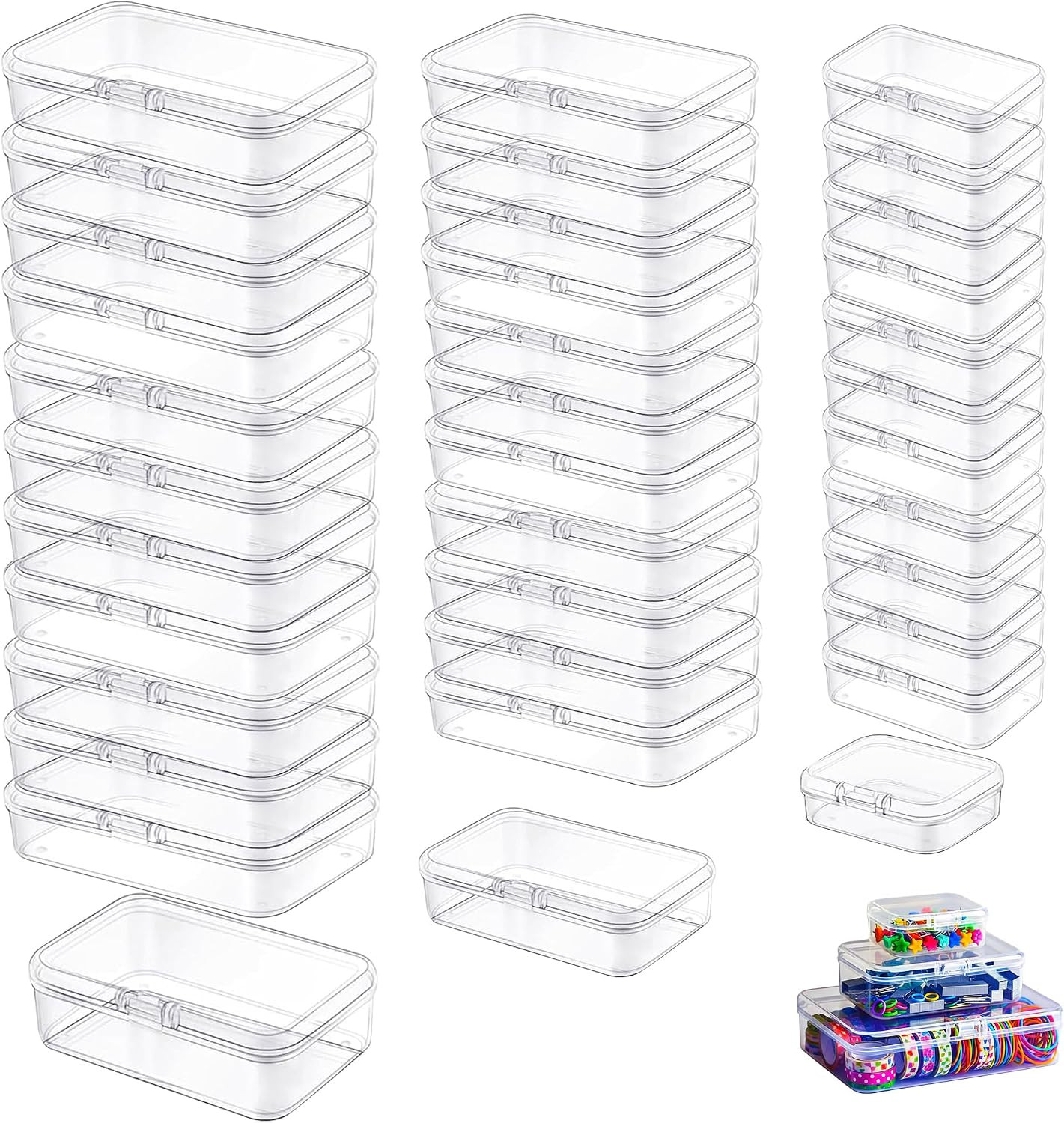 36 Pieces Mixed Sizes Rectangular Empty Mini Plastic Storage Containers with Lid