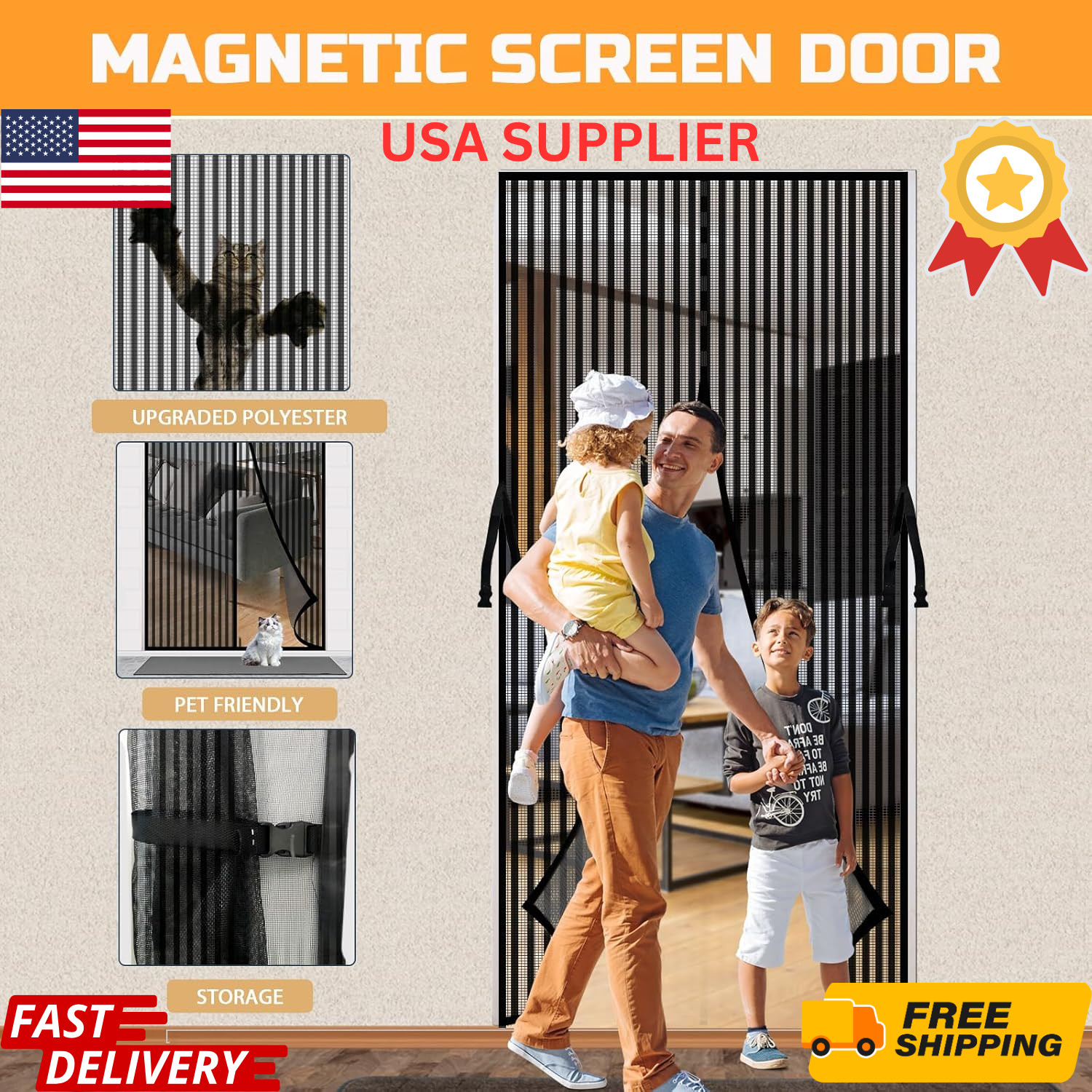 Magnetic Screen Door 36x82Mesh Curtain Auto Close HandsFree Bug Mosquito Net Fit