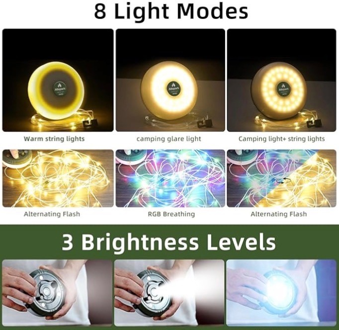 Rechargeable 32.8FT Camping String Lights USB LED Waterproof Outdoor Tent Lamp