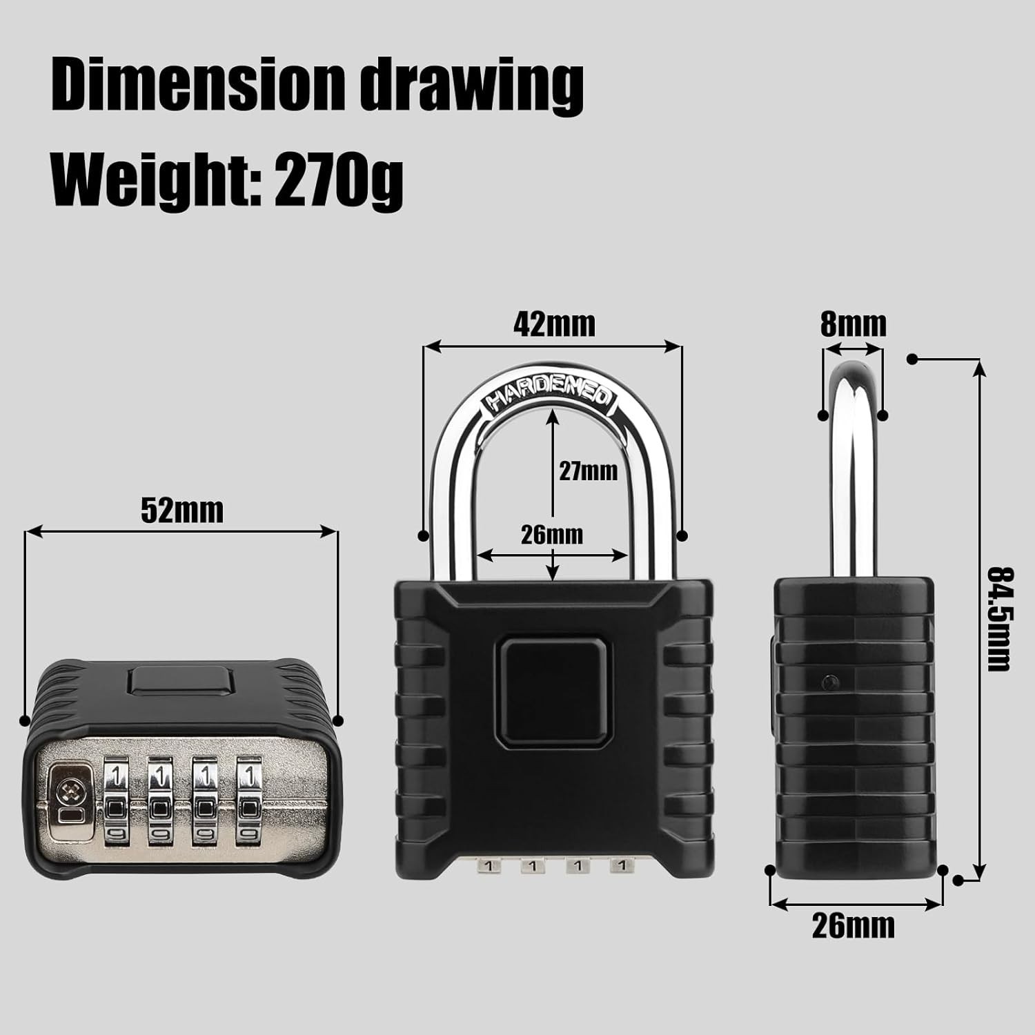 Heavy Duty Combination Padlock, Large Outdoor Padlock [One-Touch Unlocking] High