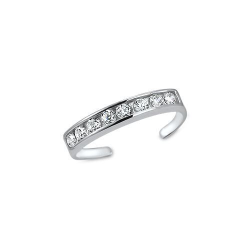 925 Sterling Silver Toe Ring Round Cubic Zirconia CZ Jewelry Adjustable