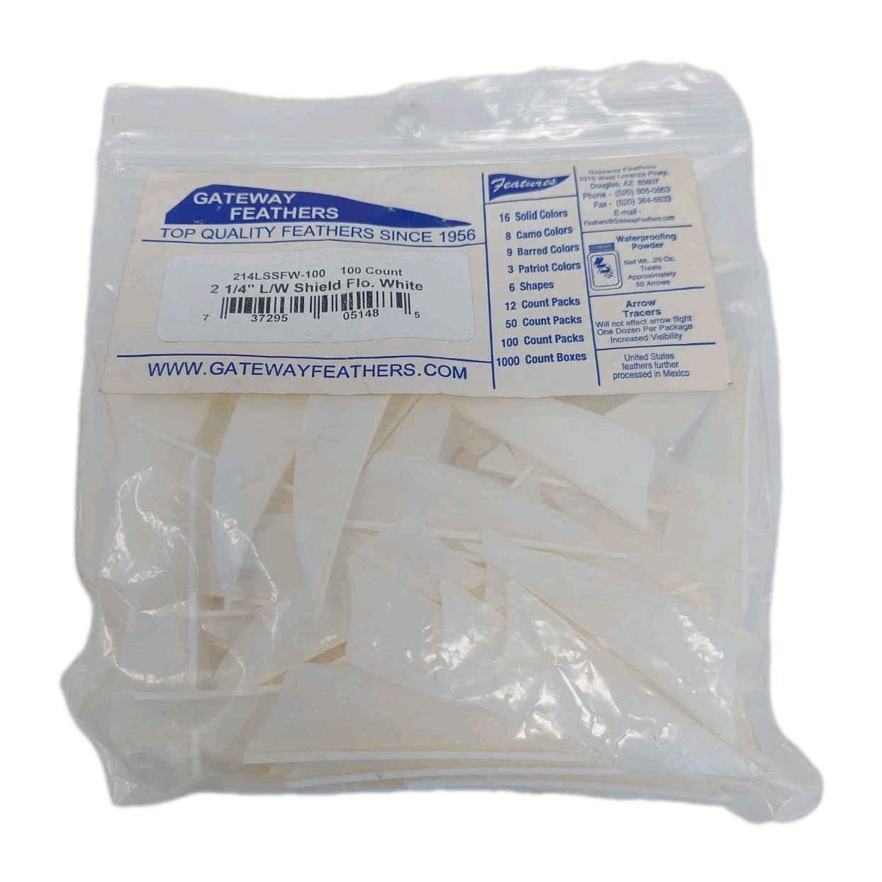 100 Pack Gateway Feathers 2.25" Left Wing: Shield Fluorescent White 214LSSFW-100