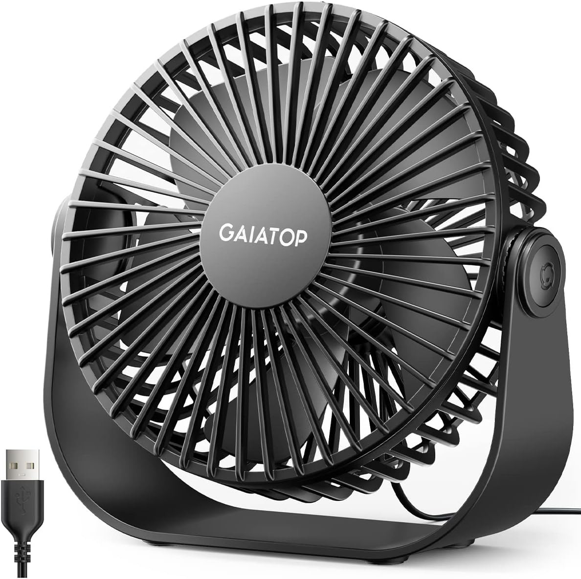 Gaia USB Desk Fan, 3 Speeds Strong Airflow, 5.5 Inch Portable 90°