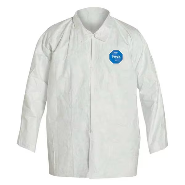 Dupont Disposable Shirt, 2XL, Tyvek(R) 400, Snap, Open Cuff, Serged Seam, 50 PK