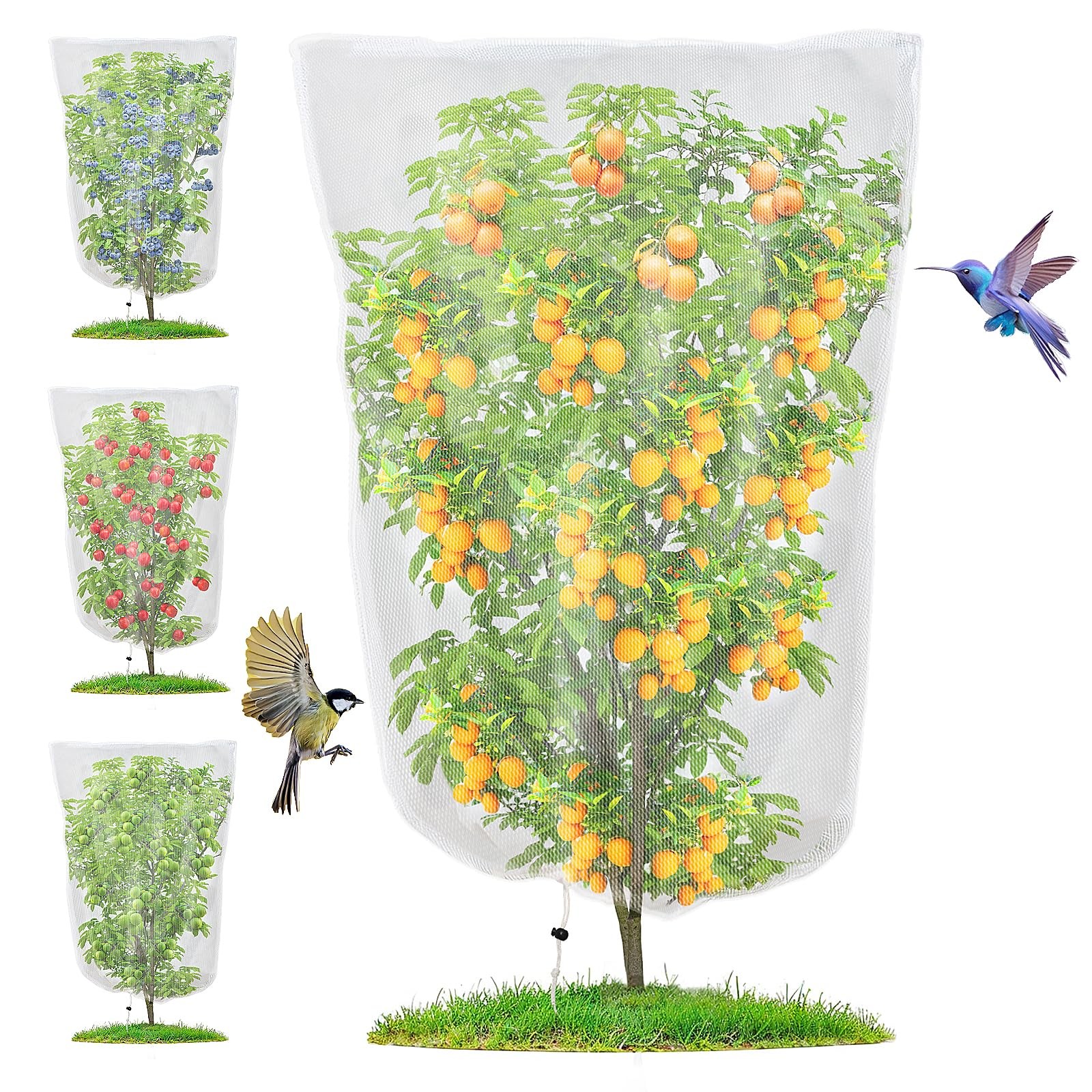 4 Pack Insect Bird Barrier Mesh - Blueberry Bush Netting 3.28*4.92 FT, White