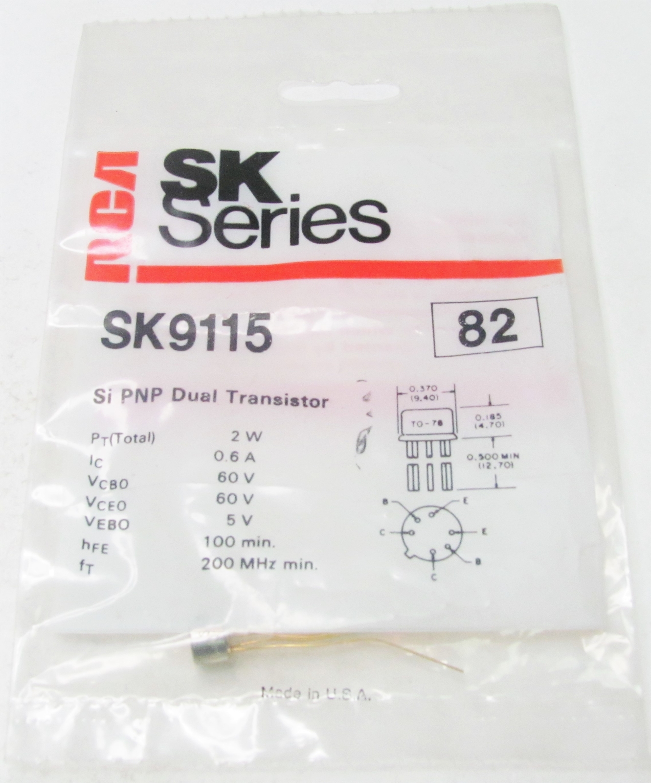 RCA SK9115 - High-Speed Switching DC-to-VHF AMP, NOS