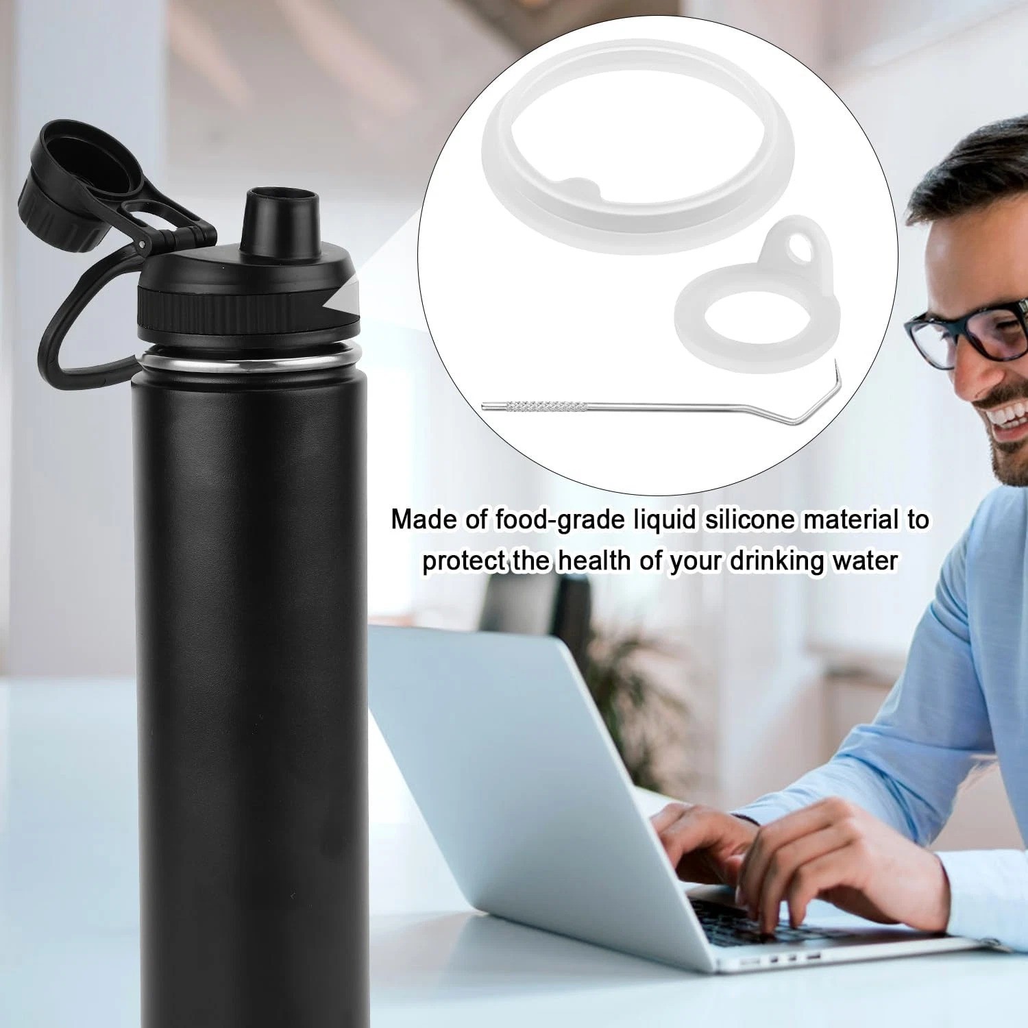 6Pcs Replacement Gaskets Compatible with TAKEYA Water Bottle, Leak-Proof Silicon