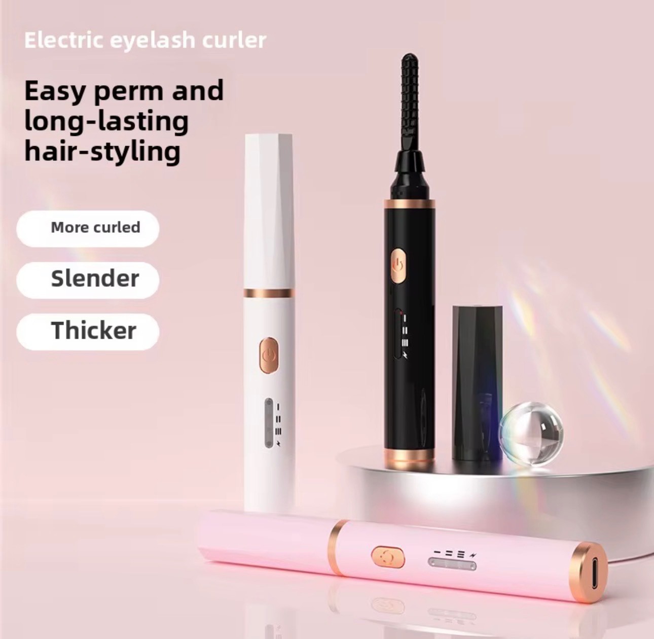 Heated Eyelash Curler Electric Lash Curler Long Lasting Natural Curl Tool USB