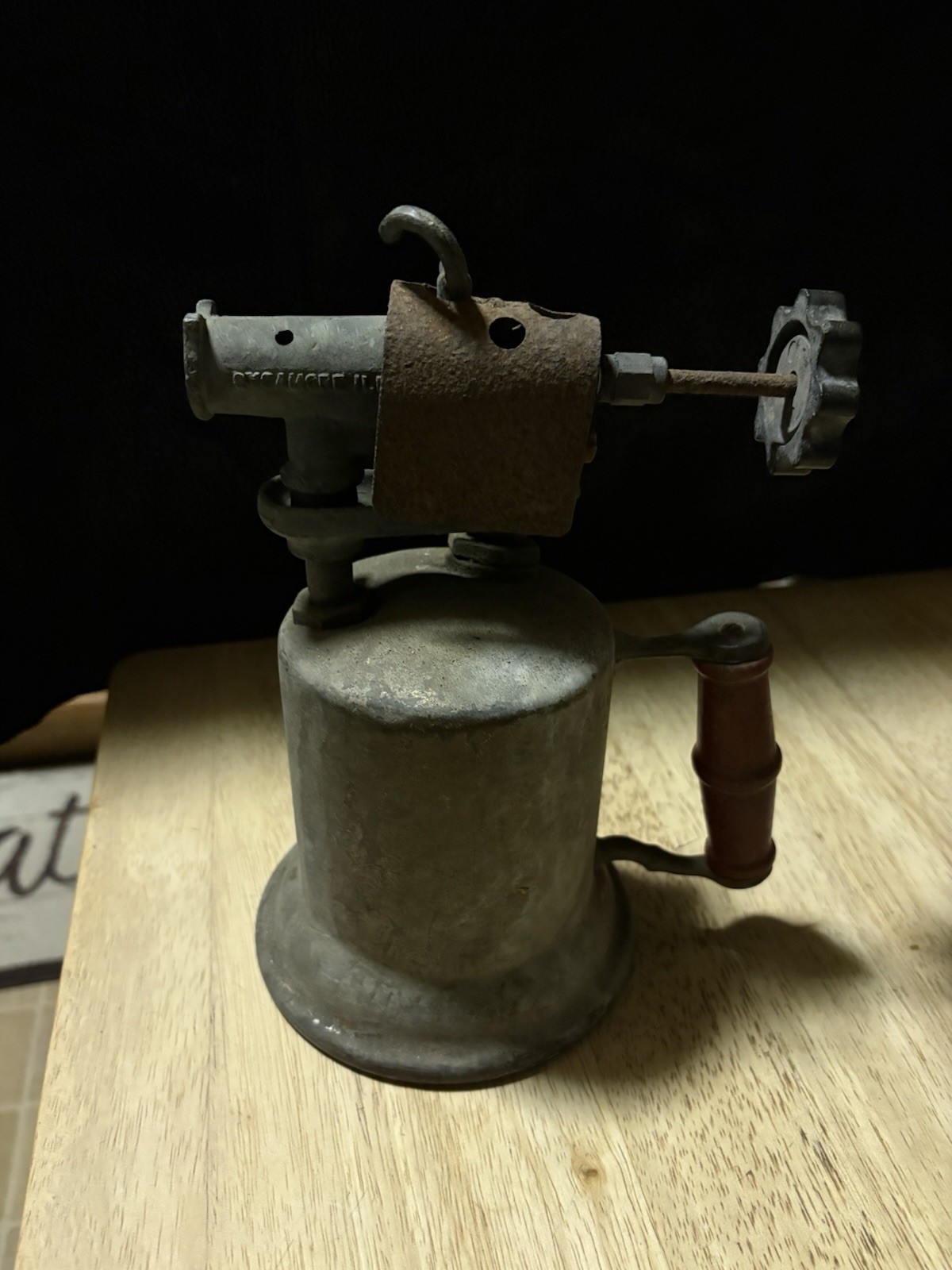 Vintage Metal Blowtorch with Wooden Handle Antique Soldering Tool