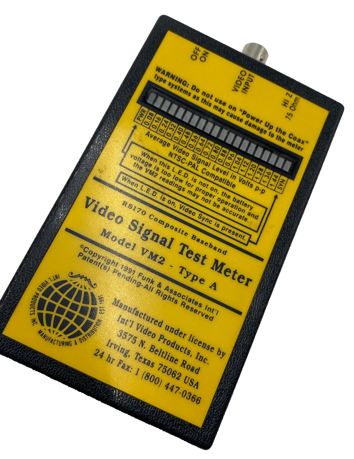 Intl Video Products VM2 Type A Analog Video Signal Test Meter Generator ✅