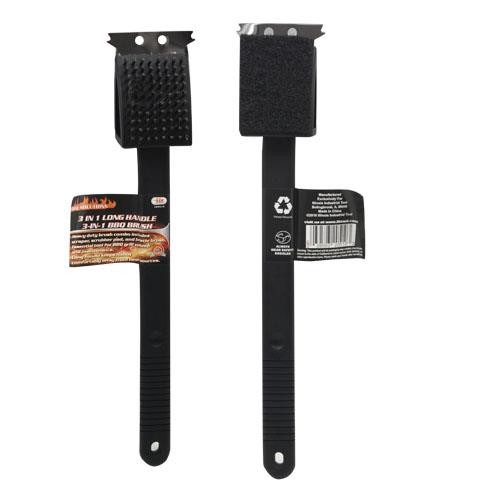 3-in-1 BBQ Grill Brush 15" Handle - New
