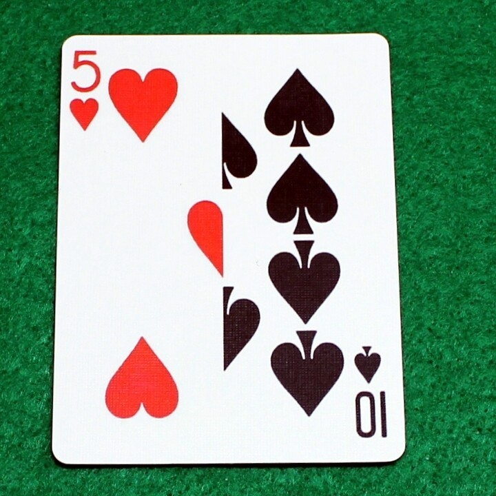 5 of Hearts / 9 of Hearts - Half Vertical, Bicycle Printed Gaff Card, Red