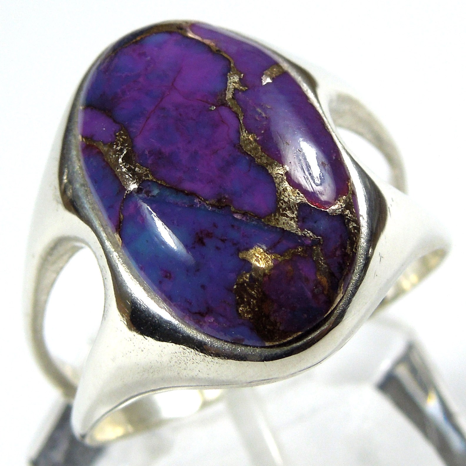 Southwestern Kingman Purple Turquoise Inlay 925 Sterling Silver Ring Size 7.5-12
