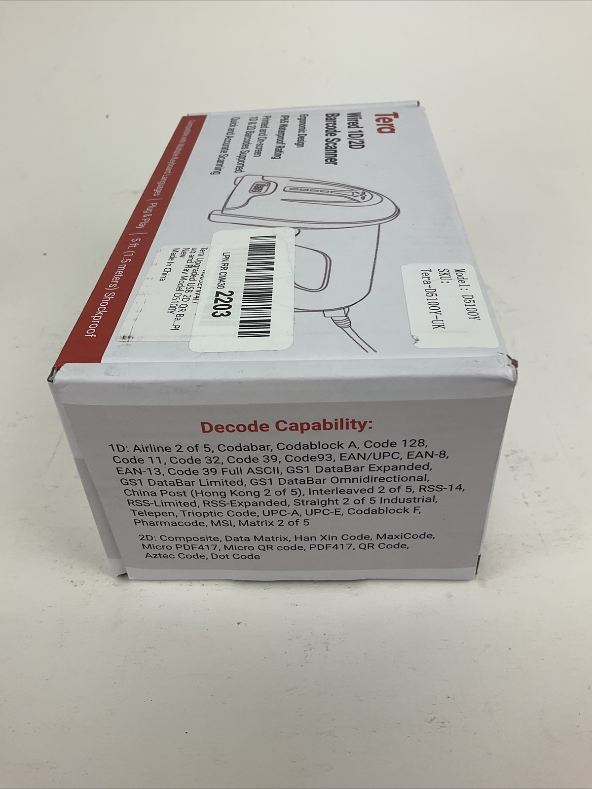 Tera D5100Y Wired 1D 2D Barcode Scanner Open Box