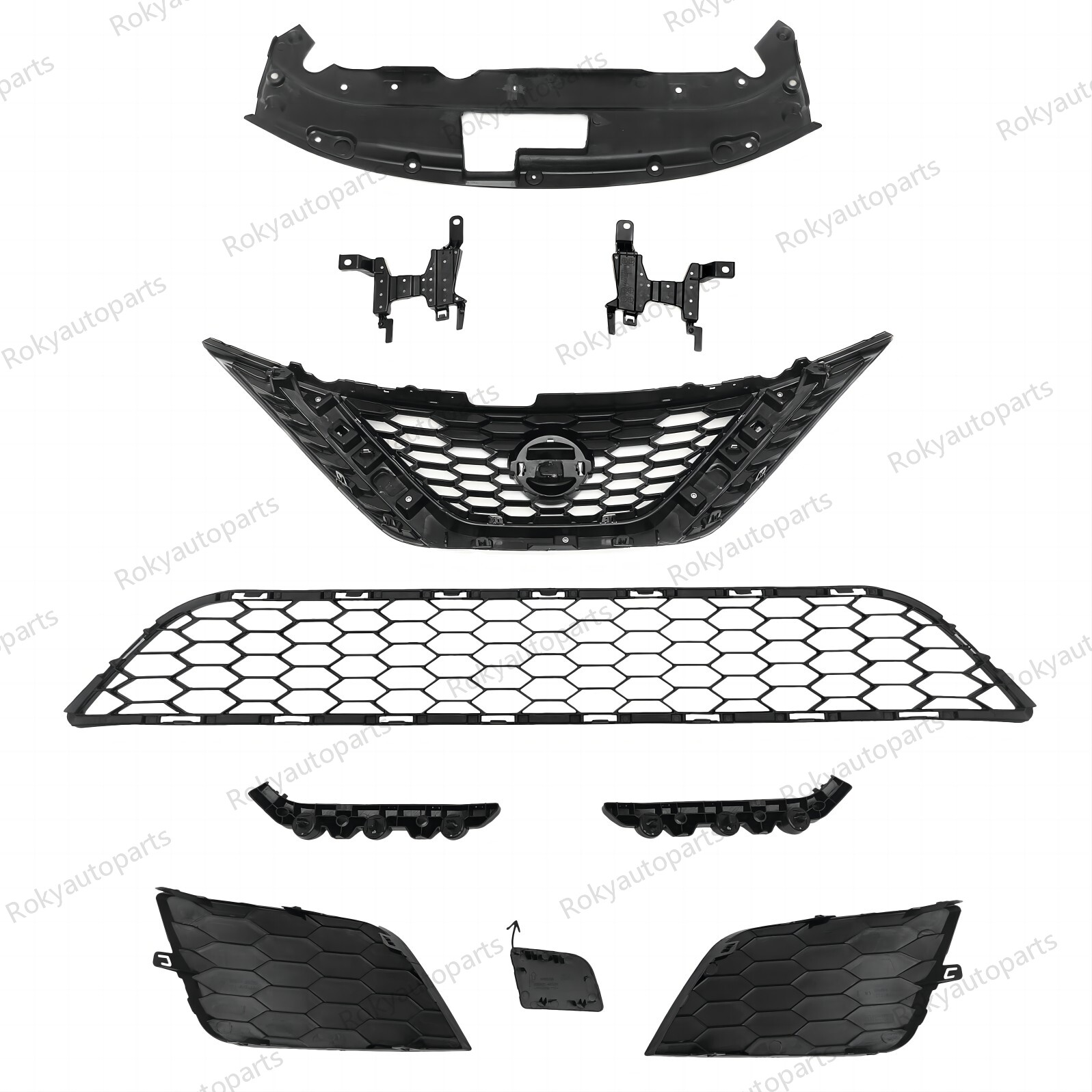 10PC For Sentra 2016-2019 Front Bumper Upper Chrome Grille Brackets Lower Mesh