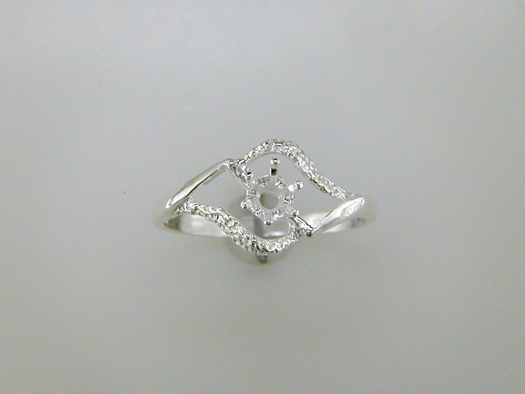 Round Textured Semi Swirl Solitaire Ring Setting Sterling Silver