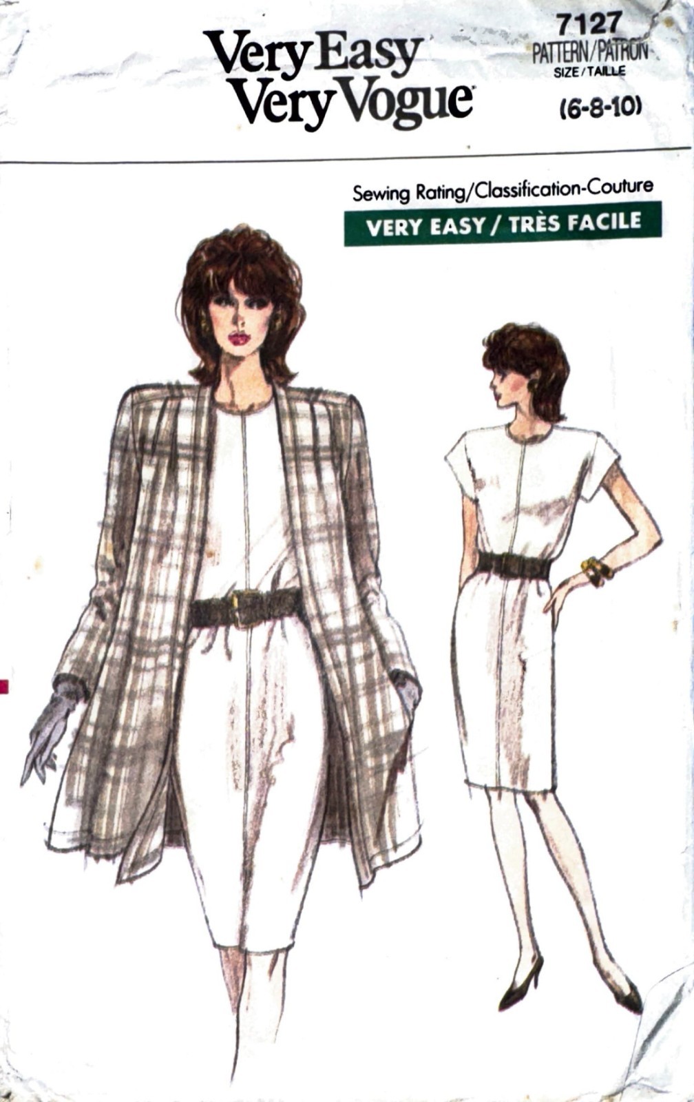 Vintage 1980s Vogue 7127 Dress & Jacket Sewing Pattern – Size 6 8 10 (Bust 30.5–