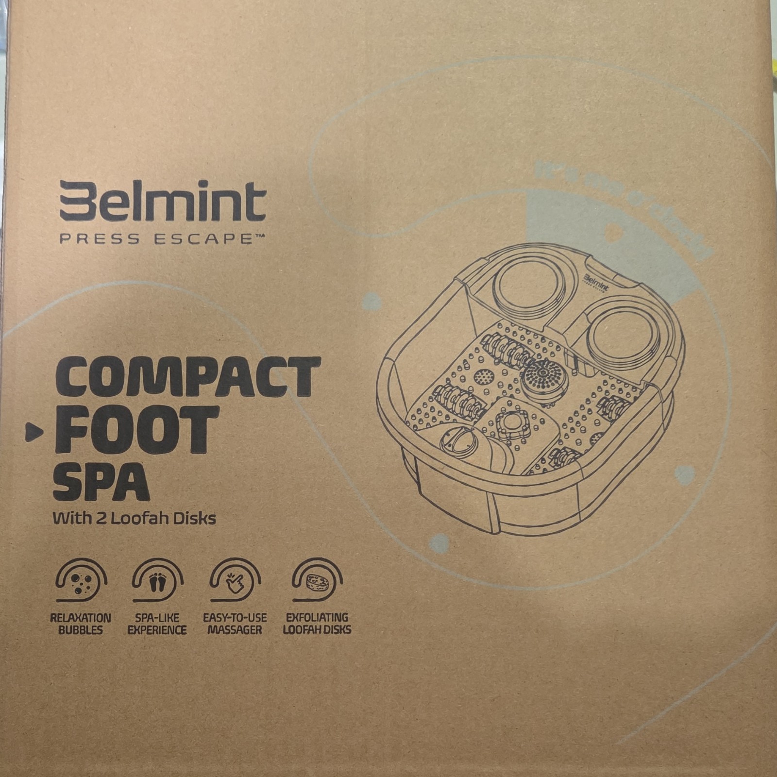 Belmint Foot Bath White/Blue Relaxation Bubbles Massager Loofah Disks