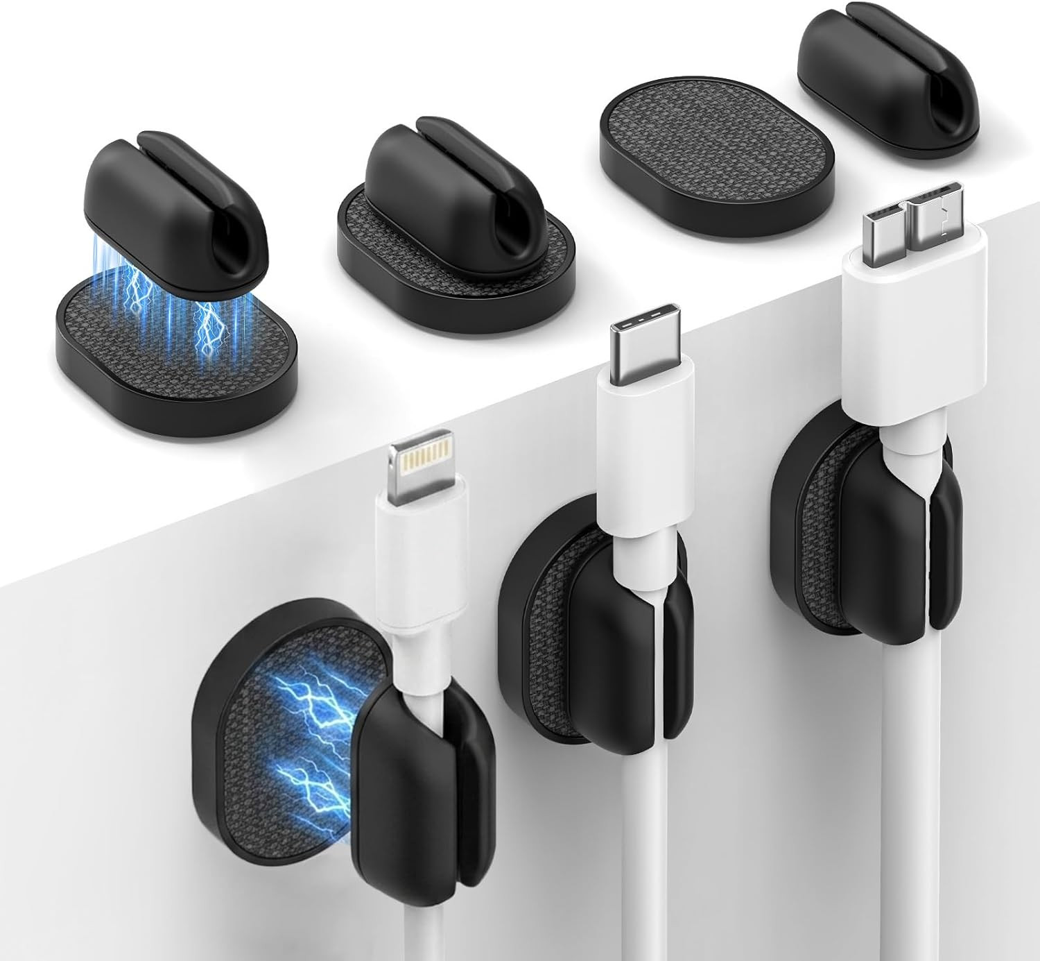 6 Pack Magnetic Cable Holder [2 in 1 Magnet & Adhesive] Cable Clips Silicone for