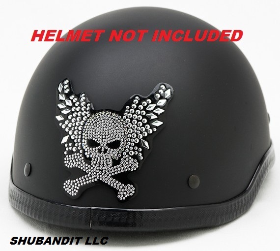 USA #1111 skull cross Rhinestone Helmets Bling leather peel stick helmet patches