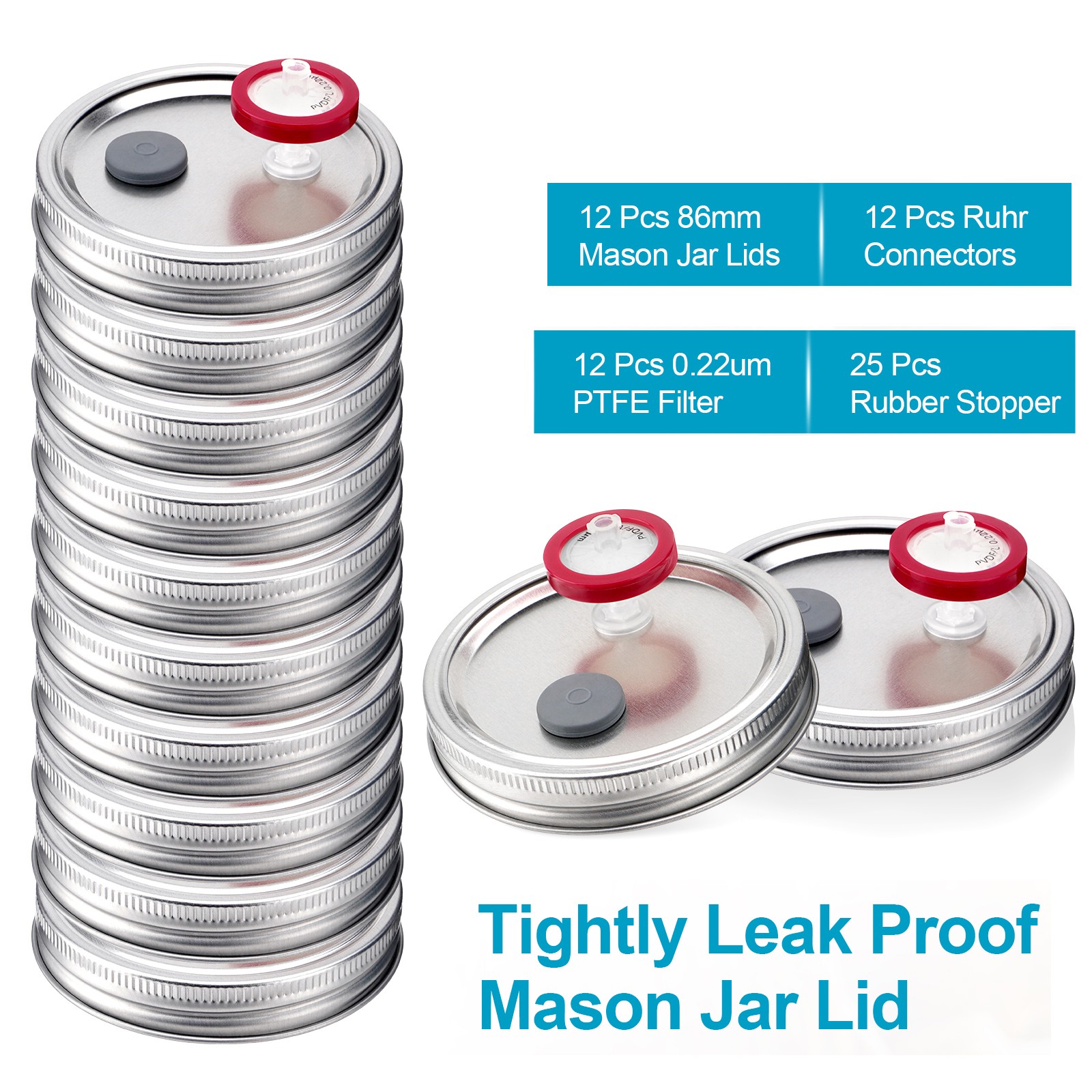 12x Mason Jar Lid Liquid Culture Lid Grain Culture Rubber Stopper Ruhr Connector