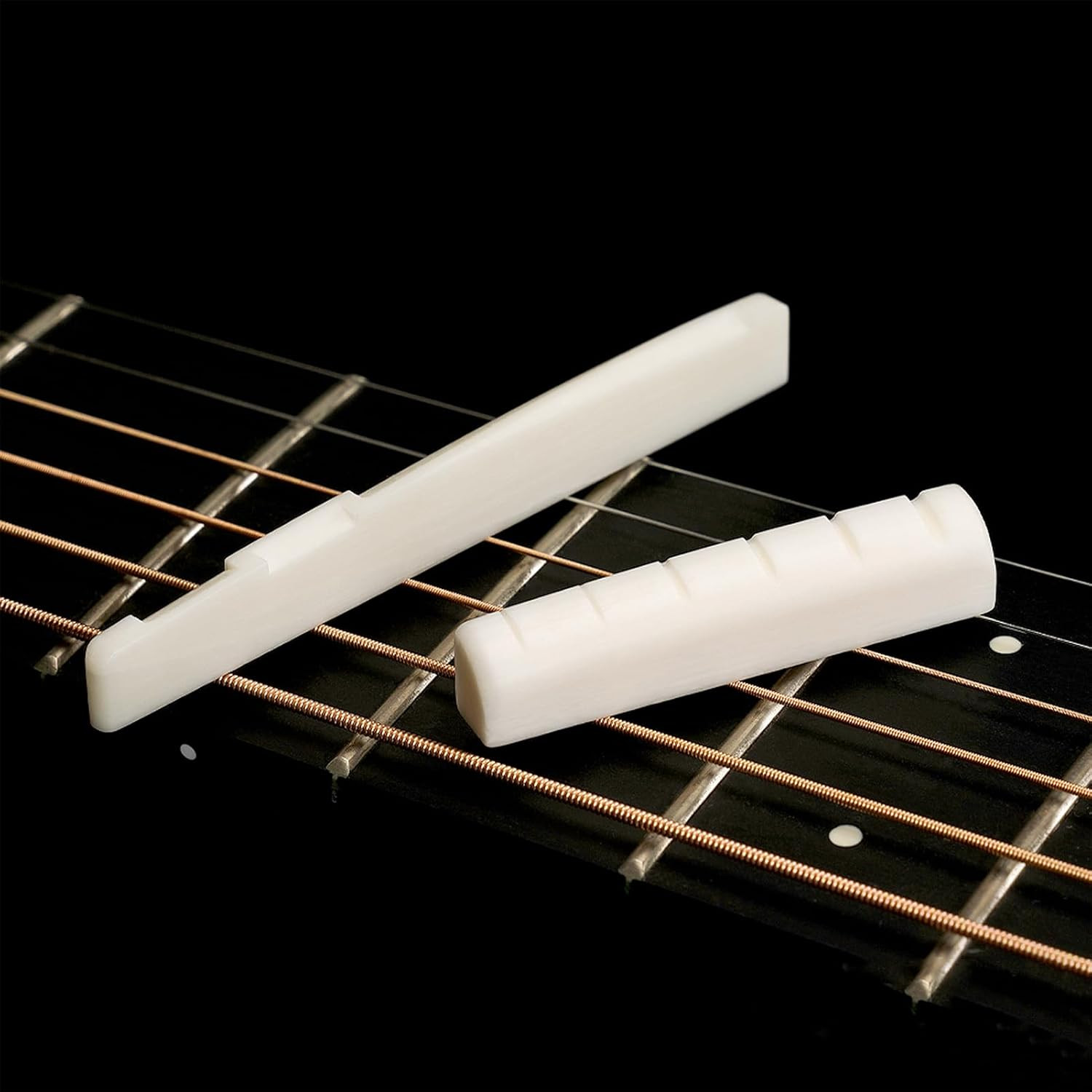 2 Sets 4Pcs 6 String Acoustic Guitar Bone Bridge Saddle and Nut