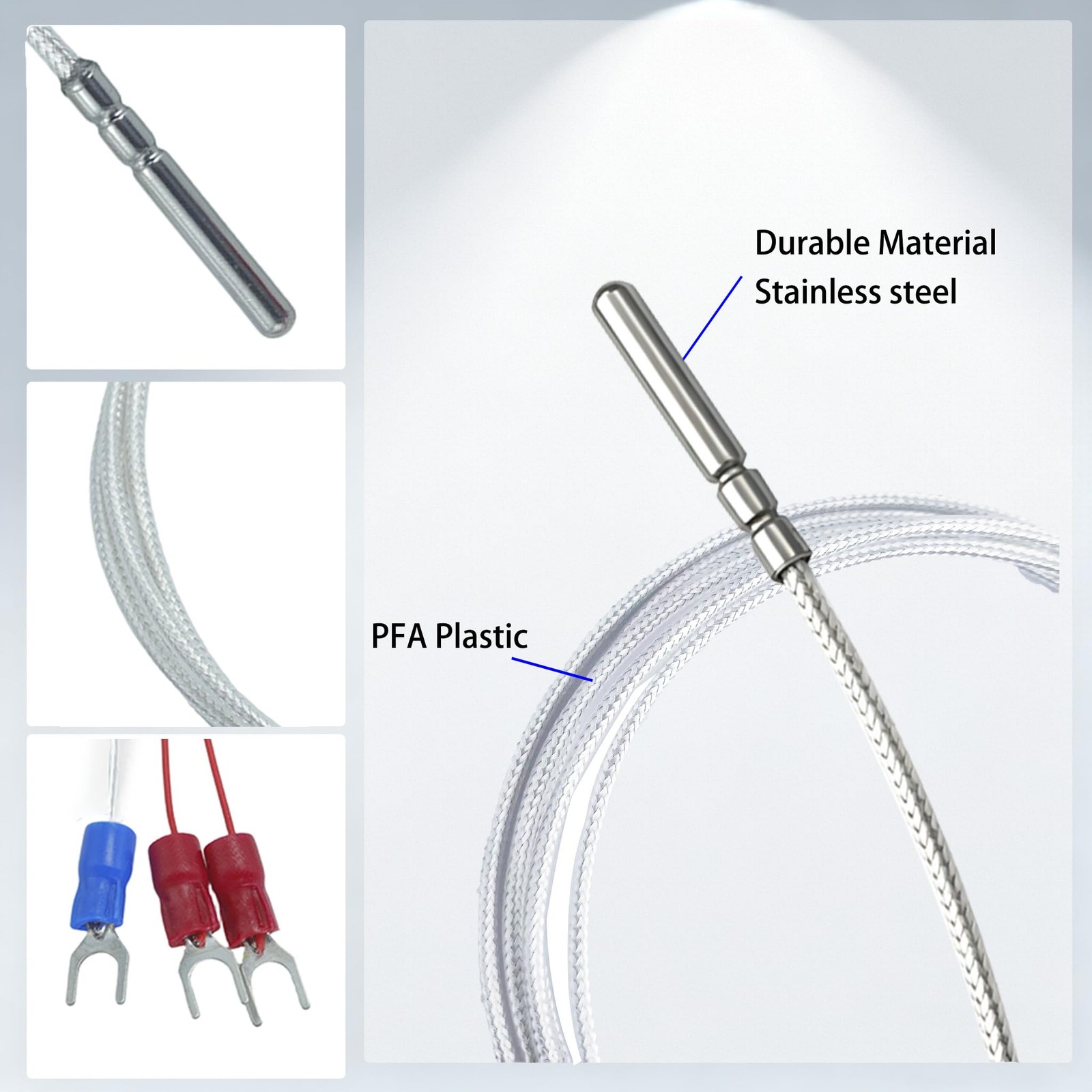 RTD PT100 Temperature Sensor Three-Wire System，Stainless Steel Probe(0.16" x...