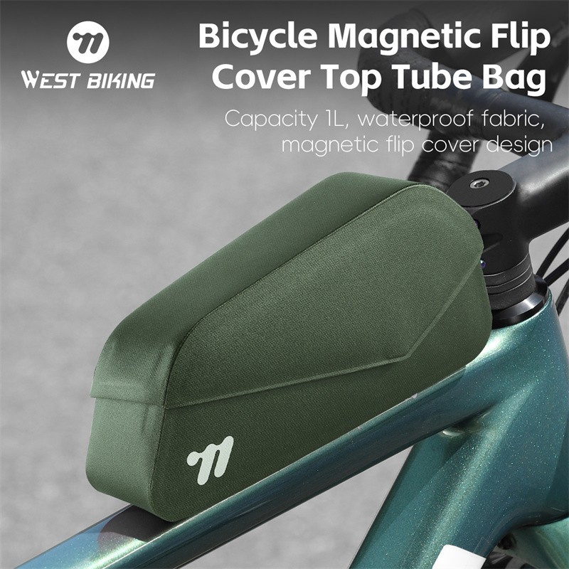 WEST BIKING Bicycle Bag Waterproof Magnetic Flip Cover Bike Top Tube Bag Green