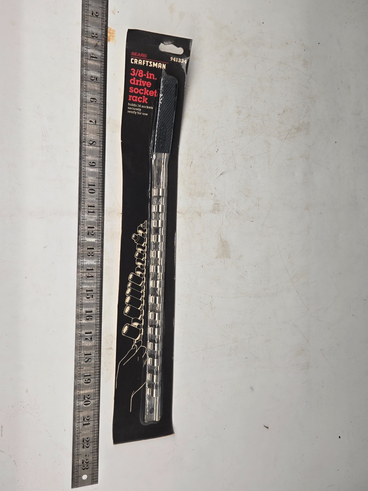 CRAFTSMAN Socket Rail Rack 3/8" Drive 14 Clips Black Chrome 41334 USA NOS