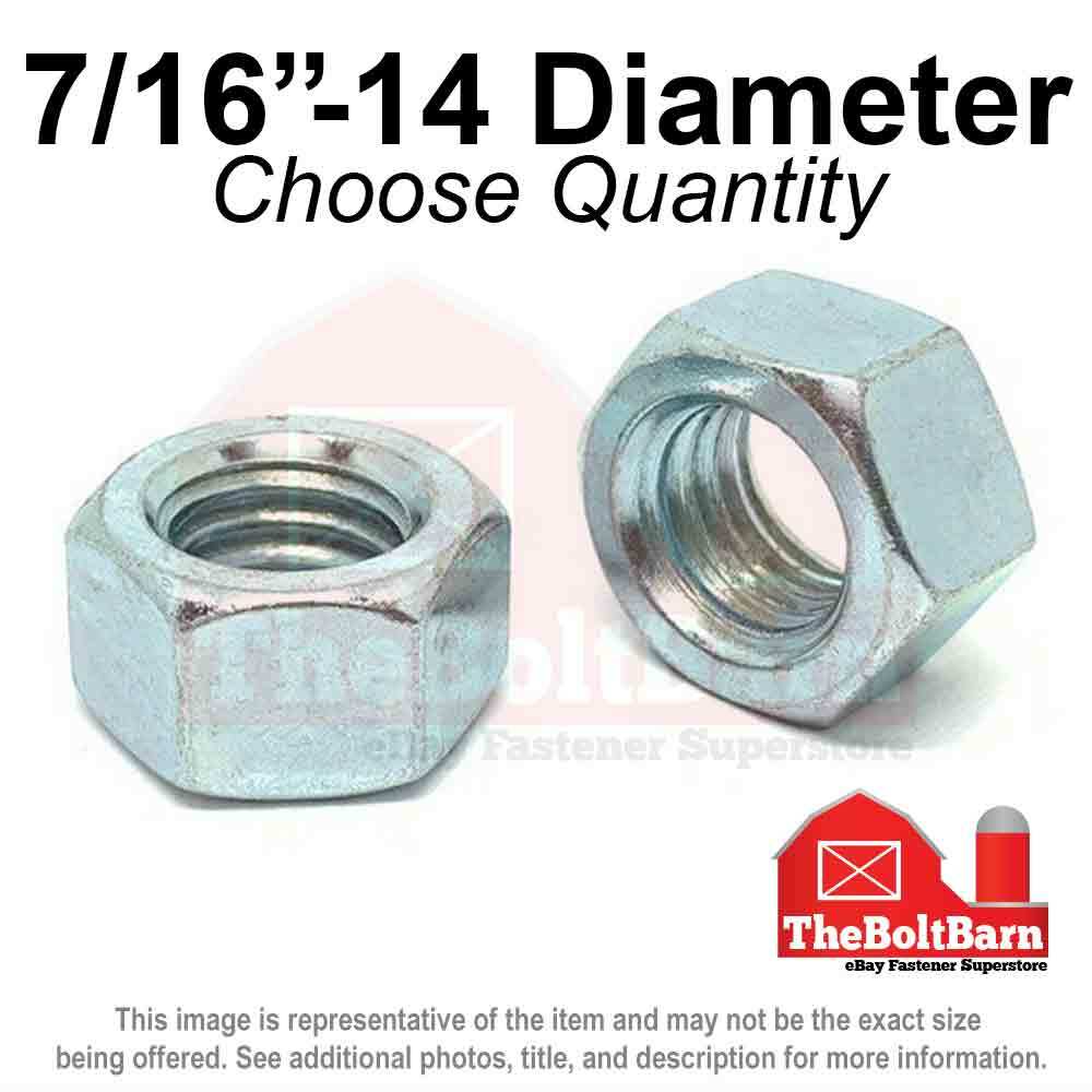 7/16"-14 Grade 2 Finished Hex Nuts Coarse Thread (Pick Quantity & Finish)